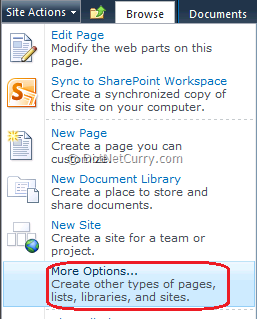 Sharepoint Site Actions