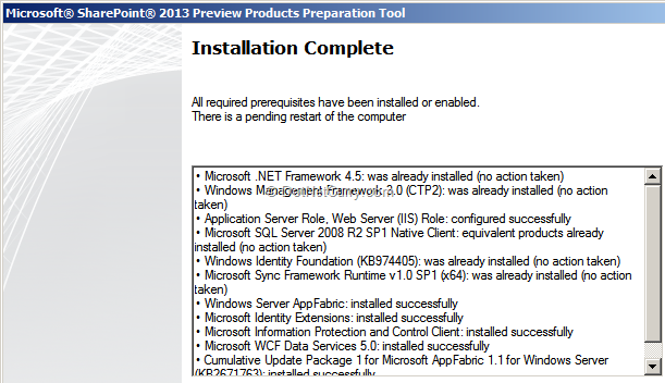 prerequisitinstallcomplete