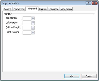 Expression Web Advanced tab