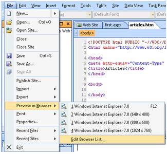 Expression Web Edit Browser List
