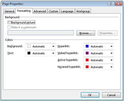 Expression Web Formatting tab