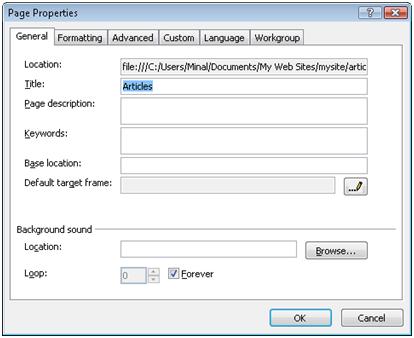 Expression Web General tab