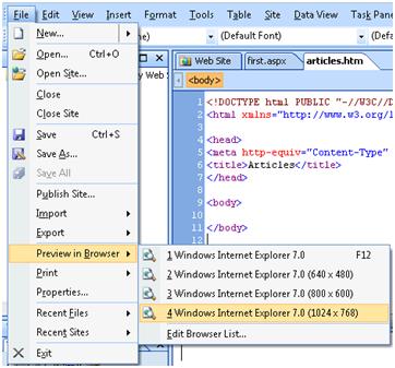 Expression Web Preivew in Browser