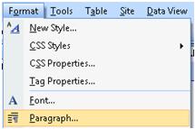 Expression Web Format menu