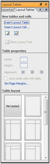 Layout Tables Task pane