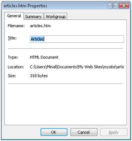 Expression Web Page Properties dialog box