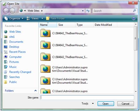 Expression Web Open Site dialog box