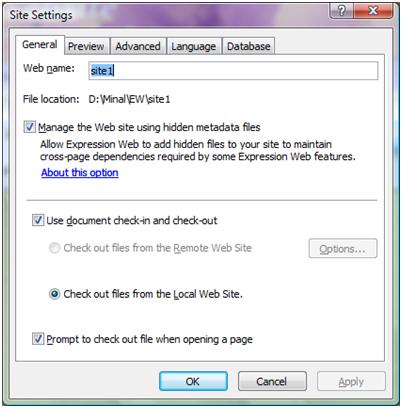 Expression Web Site Settings