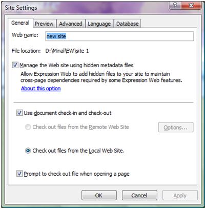Expression Web Site Settings