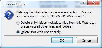 Expression Web Confirm Delete dialog box