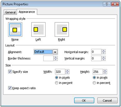 ExpressionWeb Picture properties