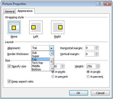 ExpressionWeb Picture Properties