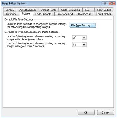 ExpressionWeb Page Editor Options