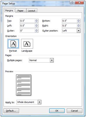 Page Setup Margins tab
