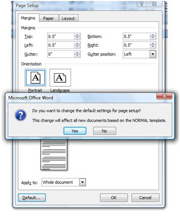 Page Setup warning