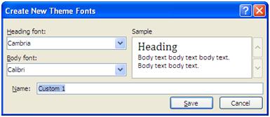 Create New Theme Fonts window