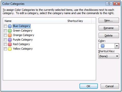 MS Outlook 2007 Color Categories dialog box