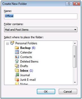 MS Outlook Create New Folder dialog box
