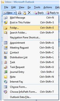 MS Outlook 2007 Create New Folder