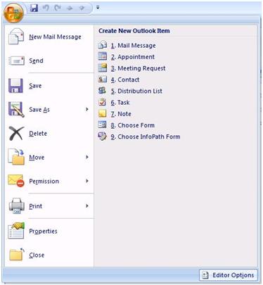MS Outlook 2007 Office button